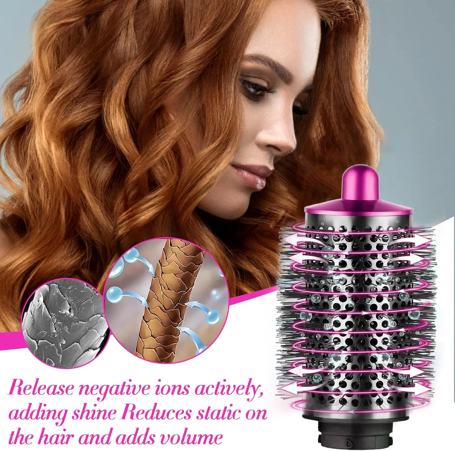 Круглая объемная щетка для стайлера Dyson Airwrap HS01/HS05 Xqzmd, Pink-Red — фото 3