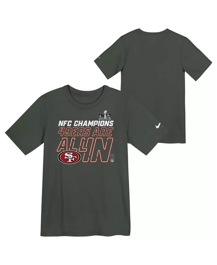 

Антрацитовая футболка Big Boys and Girls San Francisco 49ers 2023 NFC Champions Locker Room Trophy Collection Nike, серый