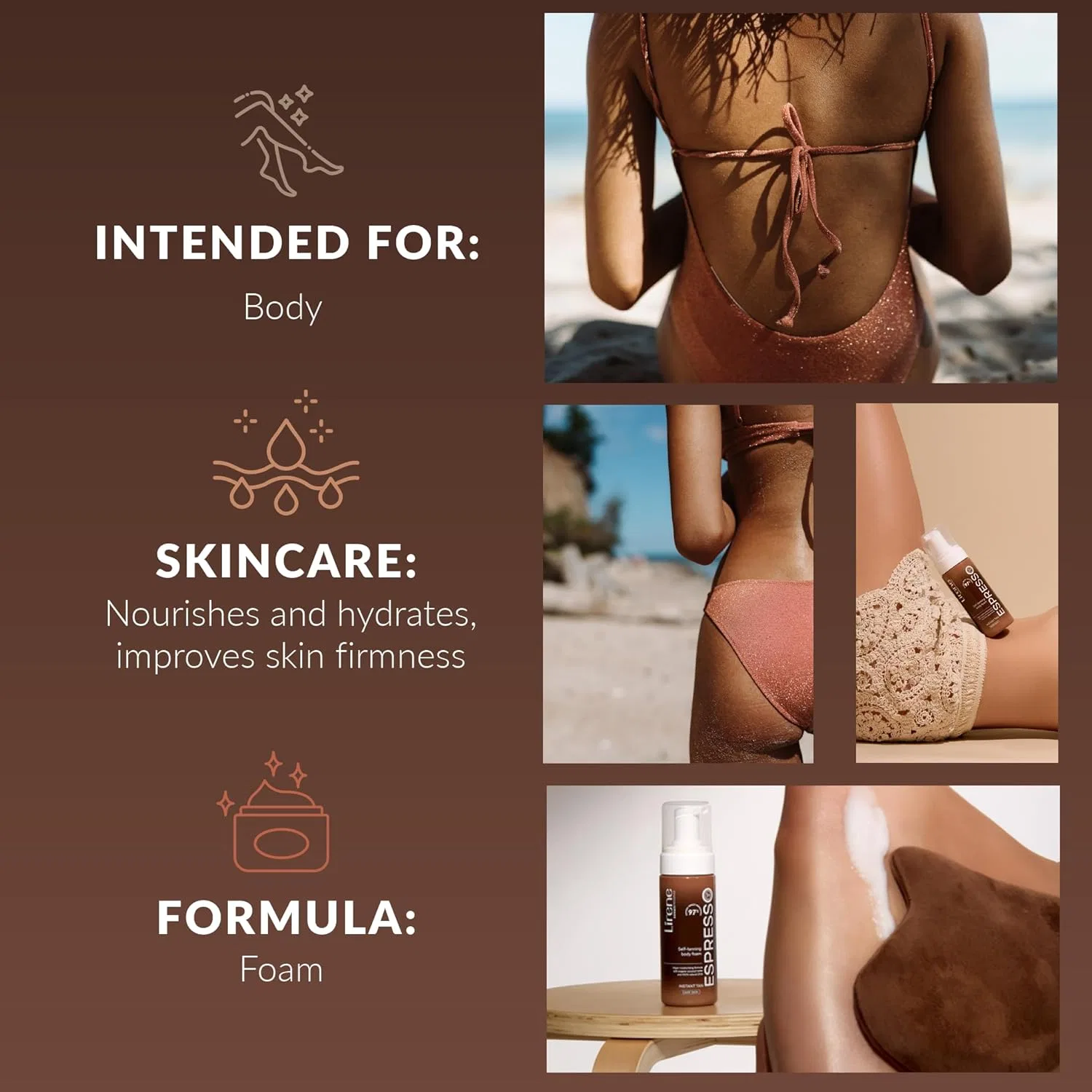 Автозагар мусс Lirene Perfect Tan Bronze Body Foam Espresso, 150 мл — фото 2