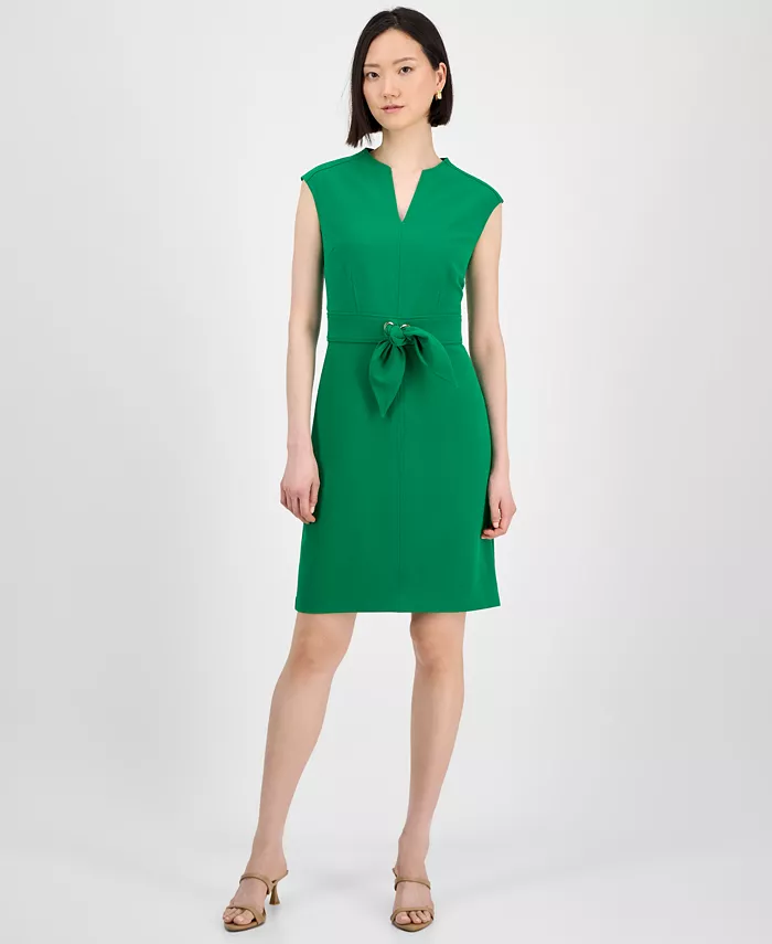 

Миниатюрное безрукавное платье-футляр с запахом из неопрена Tahari, зеленый