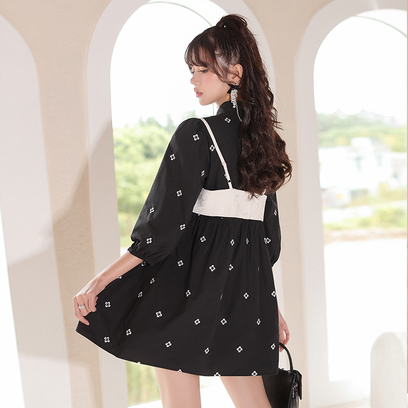 

JK&JS Женское черное платье с коротким рукавом