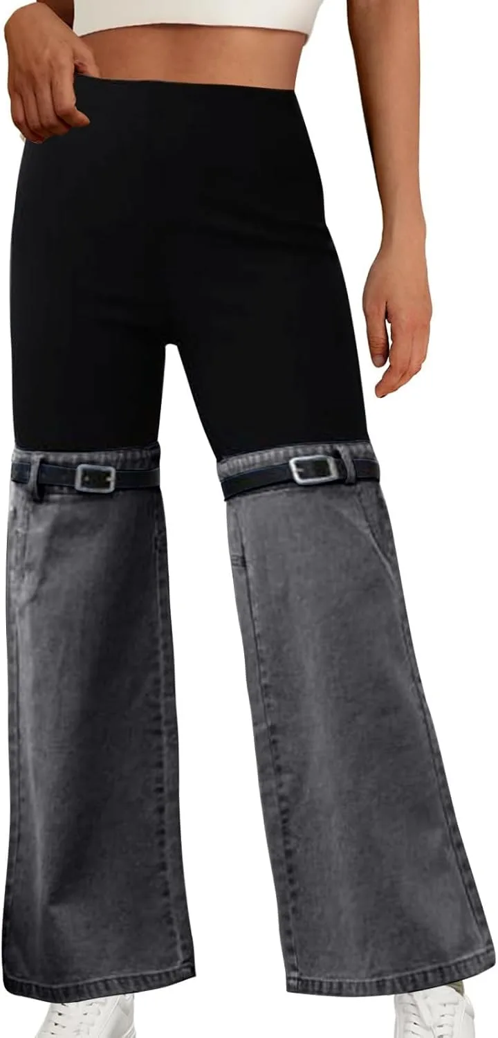 

Женские джинсы с высокой талией в стиле пэчворк JOAU