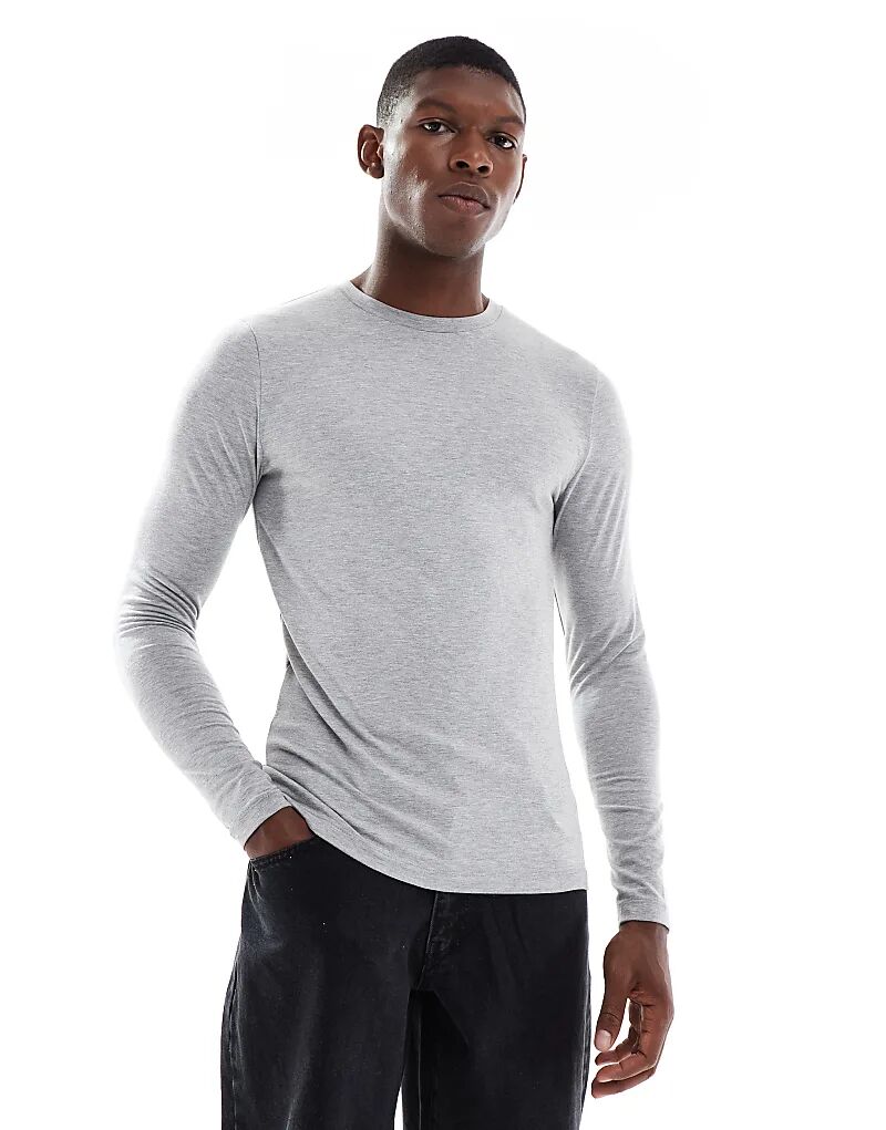 

Футболка ASOS DESIGN Muscle Fit с длинными рукавами светло-серого цвета