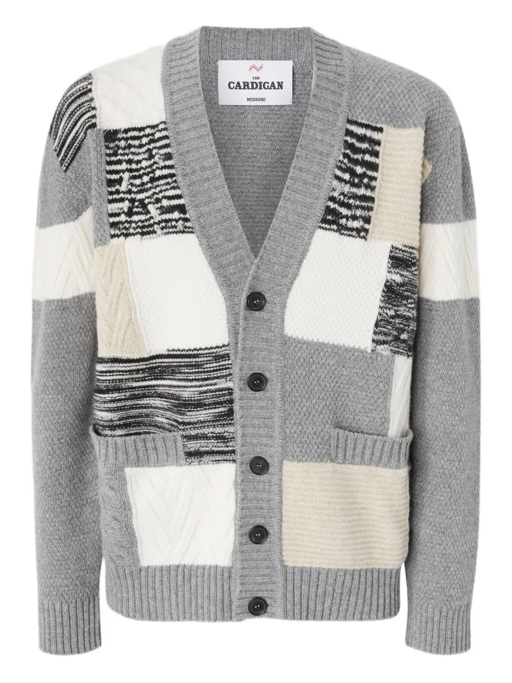 

Кардиган в стиле пэчворк с косичной вязкой Missoni, серый