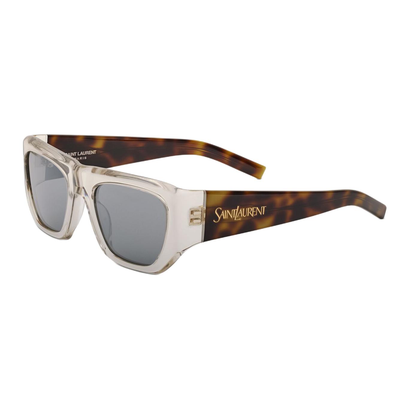 

Пластиковые ацетатные квадратные солнцезащитные очки унисекс прозрачные цвет слоновая кость/гавана браун SAINT LAURENT