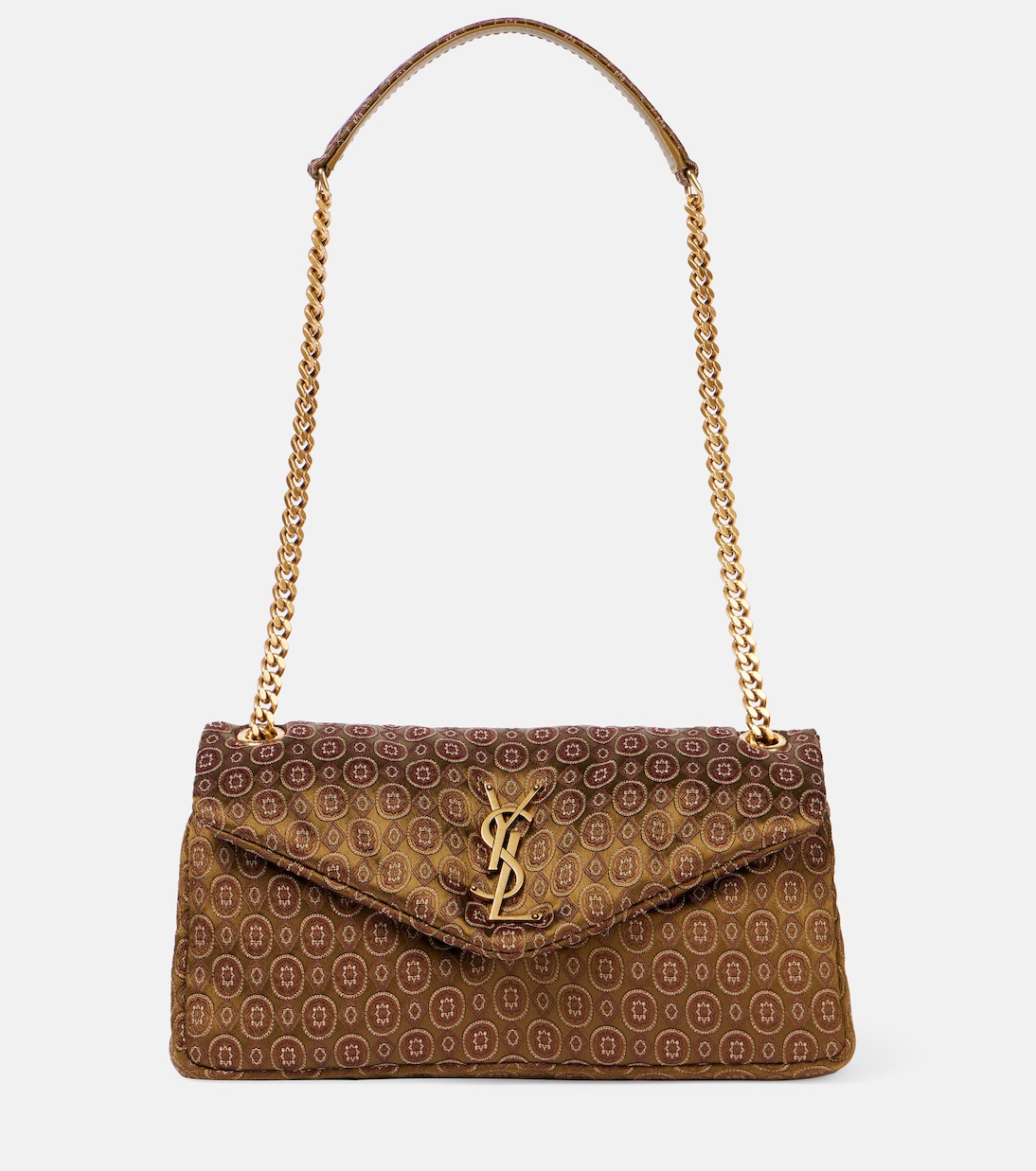 

Капризная маленькая жаккардовая сумка через плечо Saint Laurent, Ocre Multicolore