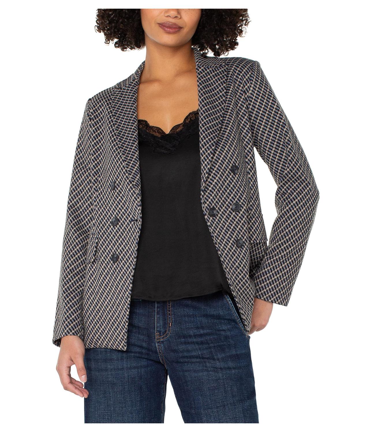

Блейзер Liverpool Los Angeles Knit Jacquard Faux Double Breasted Blazer, цвет Navy/Toffee Modern Check