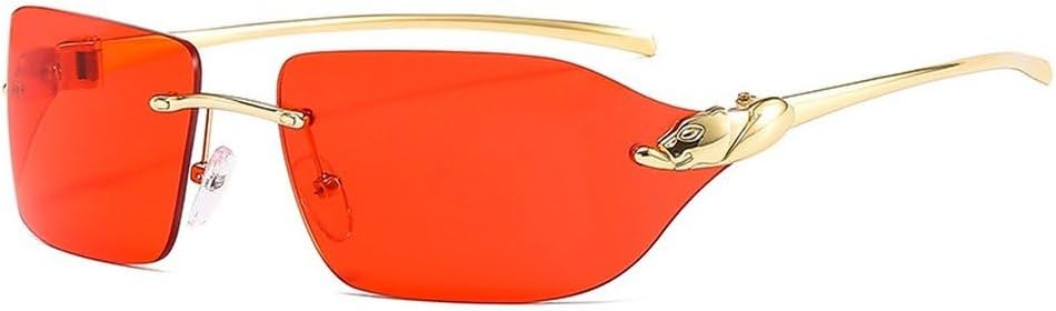 

Винтажные уникальные солнцезащитные очки с принтом гепарда для женщин, без оправы, с прозрачными линзами, как у океанских птиц, мужские солнцезащитные очки с защитой от УФ-излучения UV400 SKFGNX, Golden Red