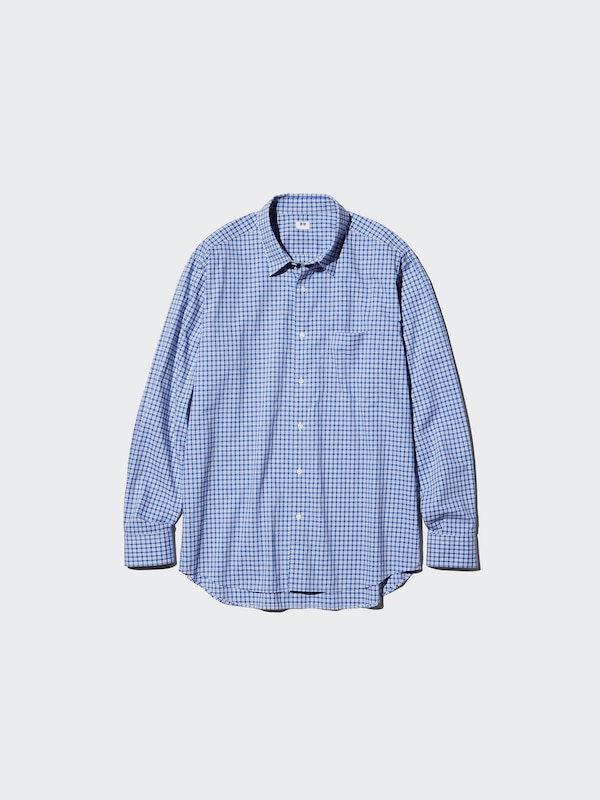 Рубашка regular fit из поплина (клетка) Uniqlo, 64 blue — фото 4