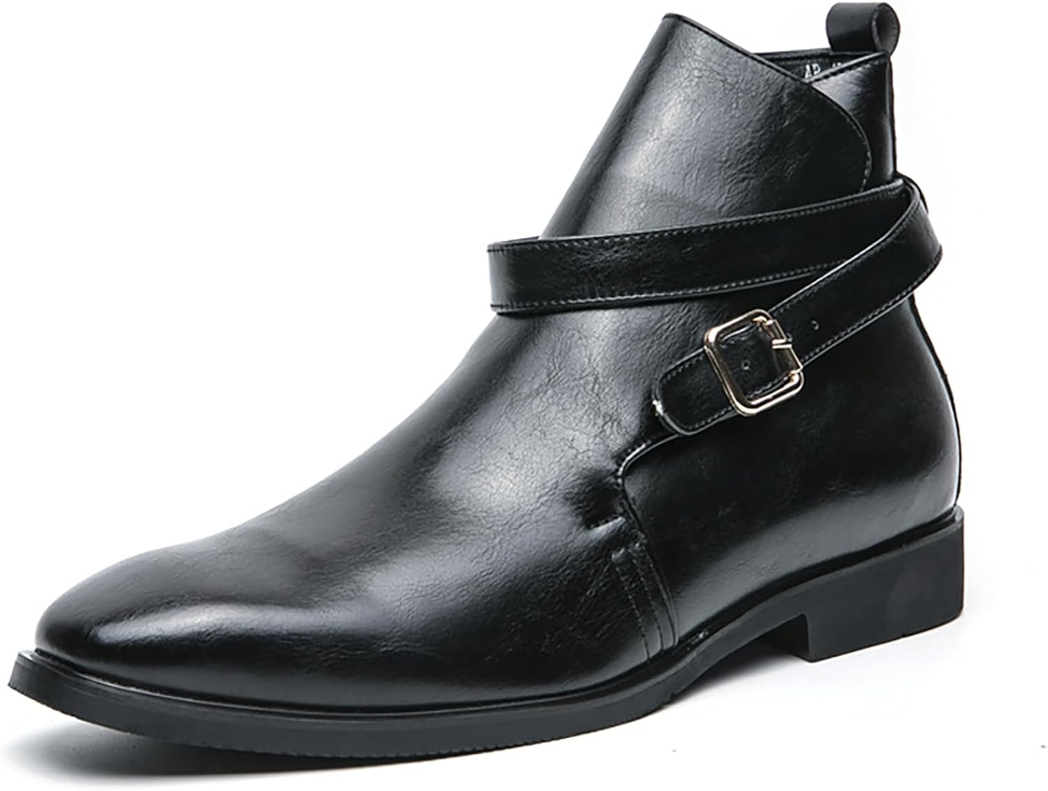 

Мужские кожаные ботинки с острым носком, ремешками и пряжкой, массивным каблуком, для торжественных случаев, осенняя мода, удобные, без застежки, в стиле мотоциклетных ботинок, деловой повседневный стиль, высокие формальные туфли Rynkoma, черный