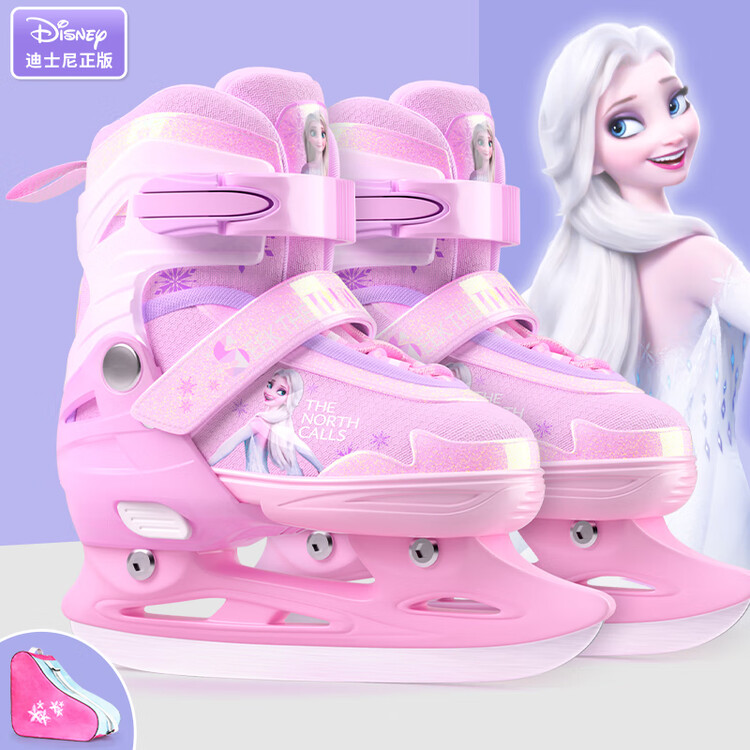

TKH Коньки для фигурного катания Disney Frozen для детей, начинающих, профессиональные регулируемые коньки для мальчиков с настоящими лезвиями, розовые Frozen (коньки + сумка), размер L (-38) 35