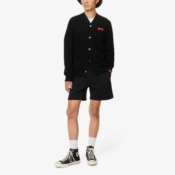 Кардиган шерстяной вязки с вышитым логотипом и V-образным вырезом Comme des Garçons, черный — фото 2