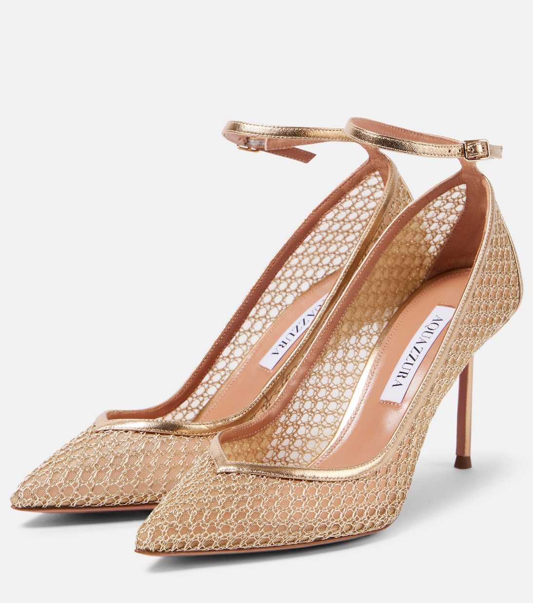 Туфли-лодочки Asha 85 с кожаной отделкой и сеткой Aquazzura, Light Gold — фото 4