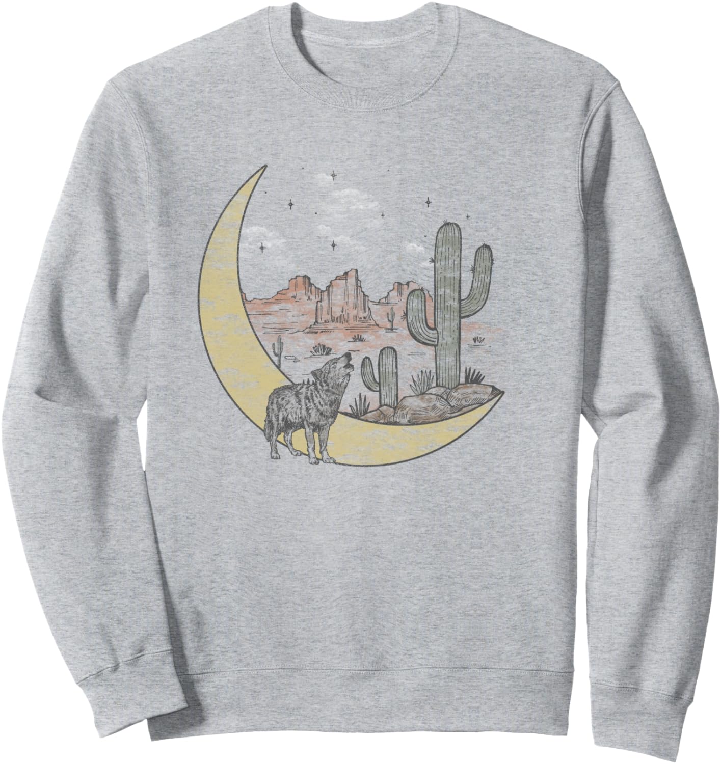 

Толстовка с изображением воющего волка, полумесяца и пустынного пейзажа Trendy Apparel, серый