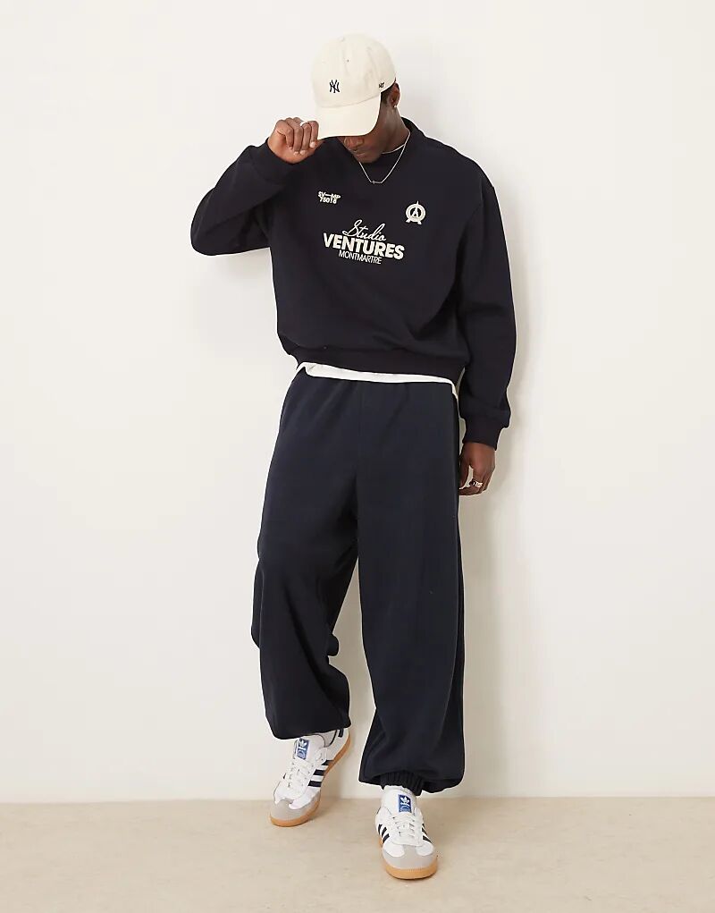 

Мешковатые джоггеры с ворсом в стиле «бомбард» темно-синего цвета ASOS DESIGN