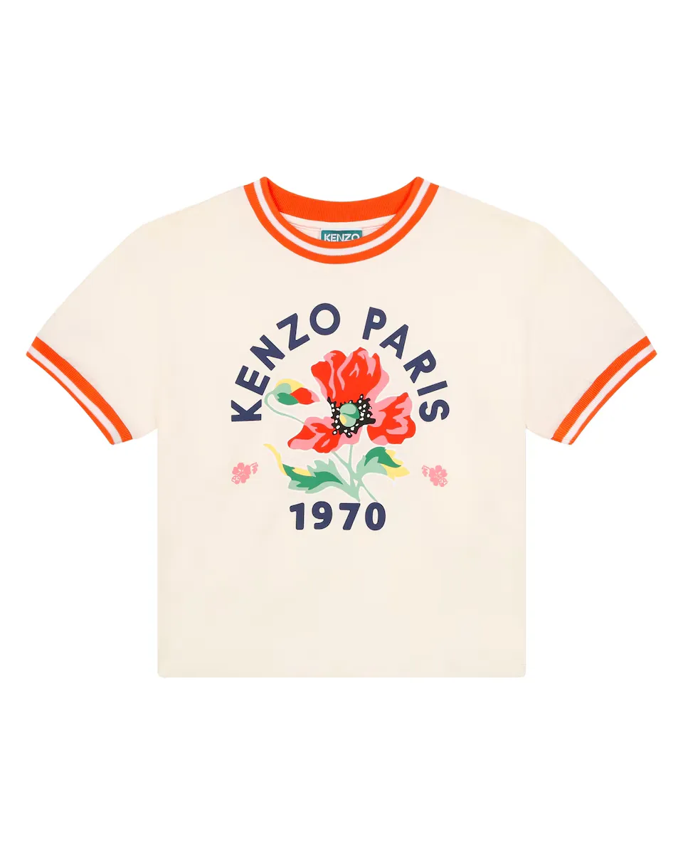 

Футболка для девочек с короткими рукавами из 100% хлопка Kenzo Kids, цвет Crudo