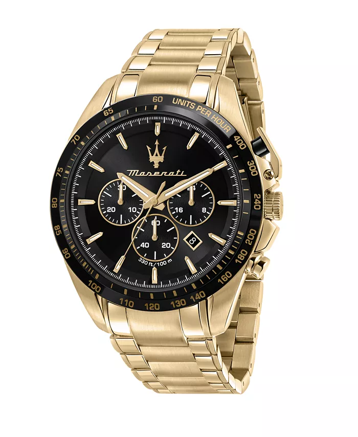 

Мужские часы с хронографом Chronograph, золотой металлический браслет, 45 мм Maserati
