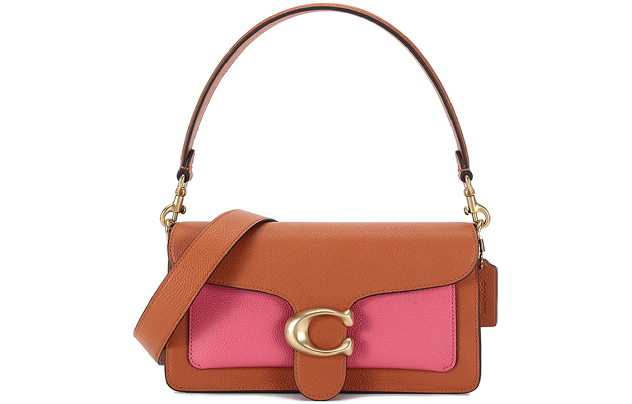 

Кожаная сумка через плечо, Вайн Год, среднего размера женская сумка на одно плечо грязно-оранжевого арбузно-красного цвета COACH