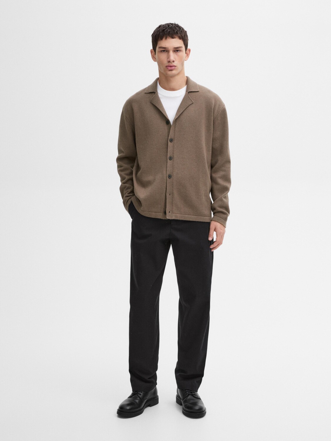 

Кардиган из смесовой шерсти с воротником-лацканом Massimo Dutti, черный