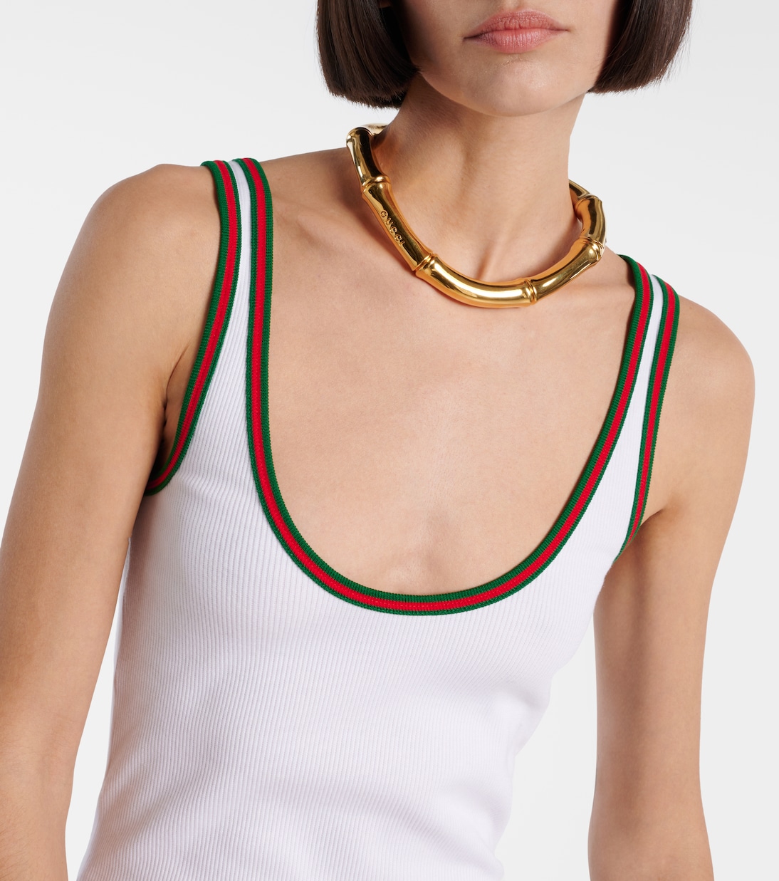 Майка из хлопка в рубчик Gucci, White/Mix — фото 4