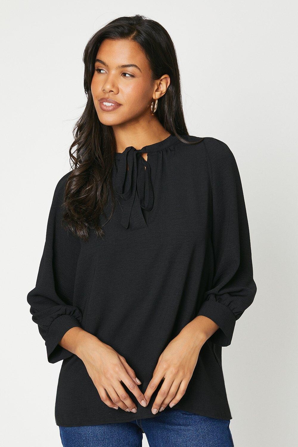 

Высокая блузка с завязками и длинными рукавами Dorothy Perkins, черный