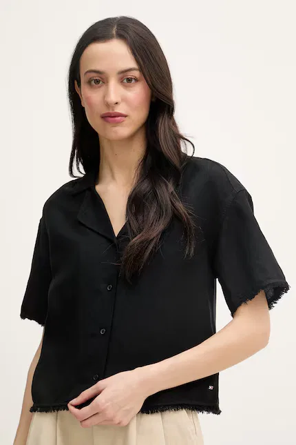 Рубашка из льна модель Koszula женская Tommy Hilfiger, черный — фото 4