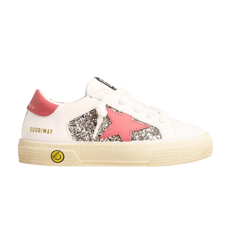 

Кроссовки Golden Goose May Kids Silver White Red Glitter, белый