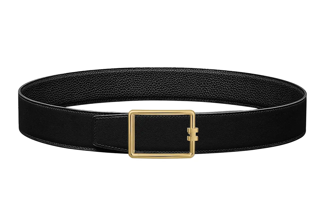 

Togo Золотая пряжка Togo Телячья кожа Двусторонний кожаный ремень Мужской Черный Ширина 3,8 см HERMES