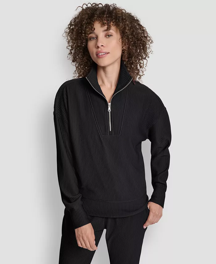 

Женская футболка Tech Ottoman с полузастежкой-молнией и воротником-стойкой Dkny, черный