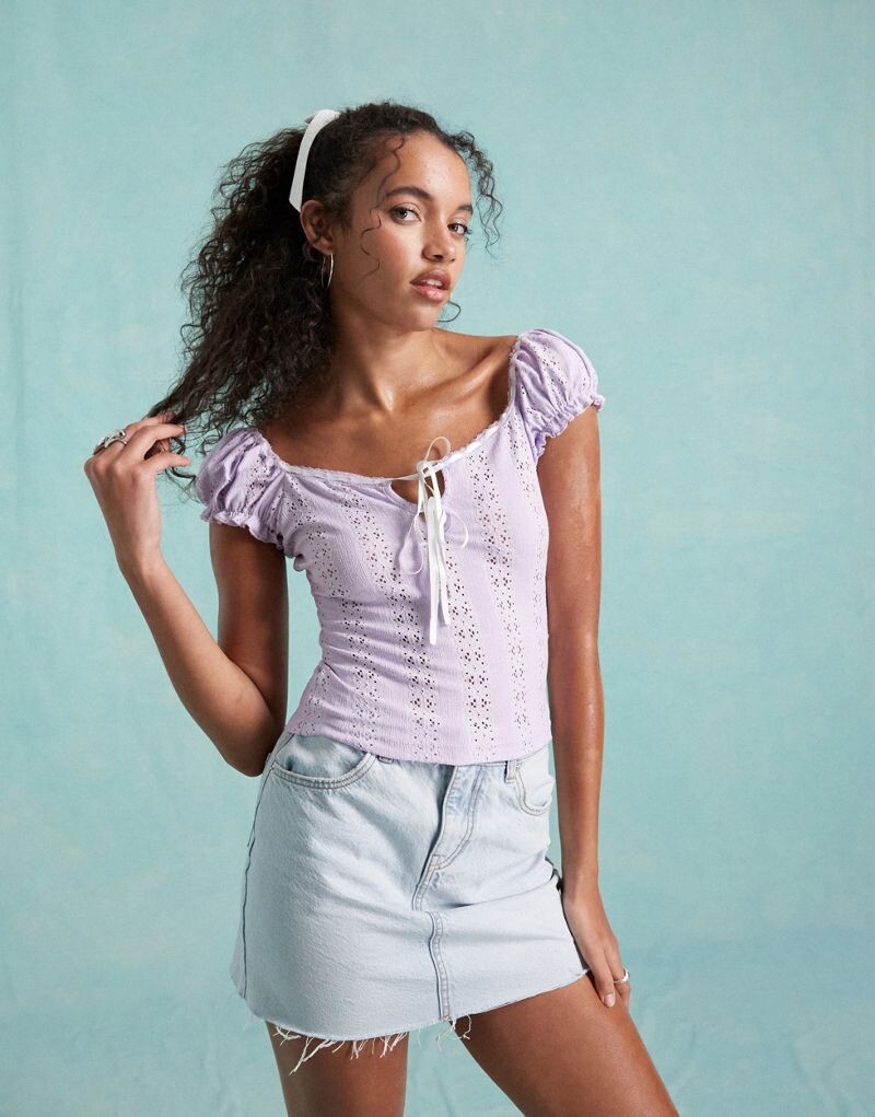 

Сиреневый топ Miss Selfridge Innkeeper с контрастными бантами
