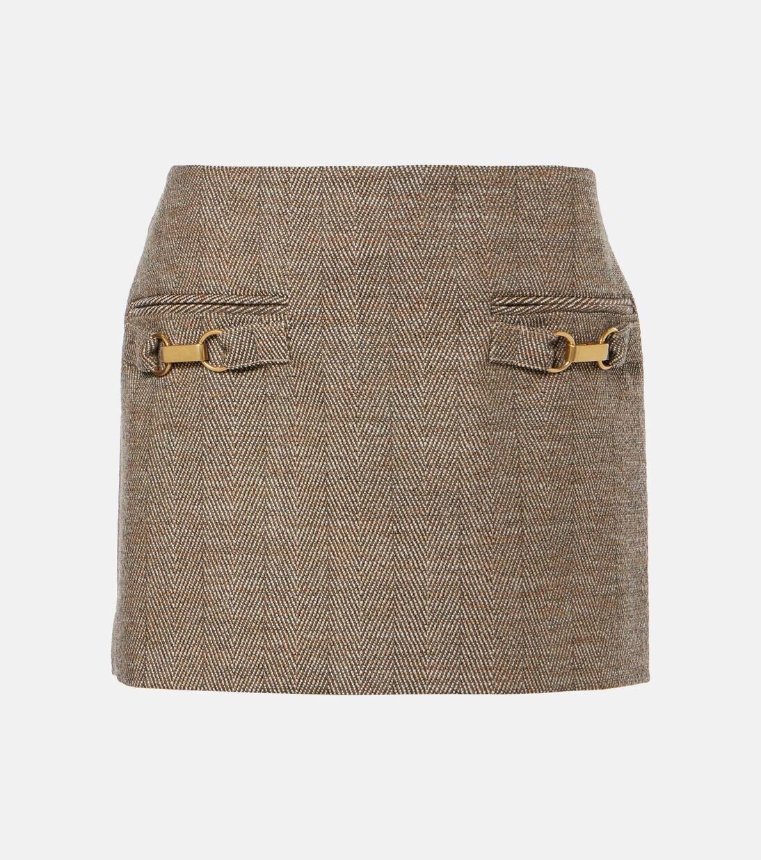 

Мини-юбка из шерстяной смеси с узором «ёлочка» Stella Mccartney, цвет chestnut