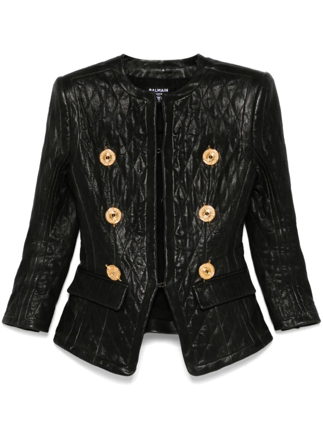 

Стеганая кожаная куртка Balmain, черный
