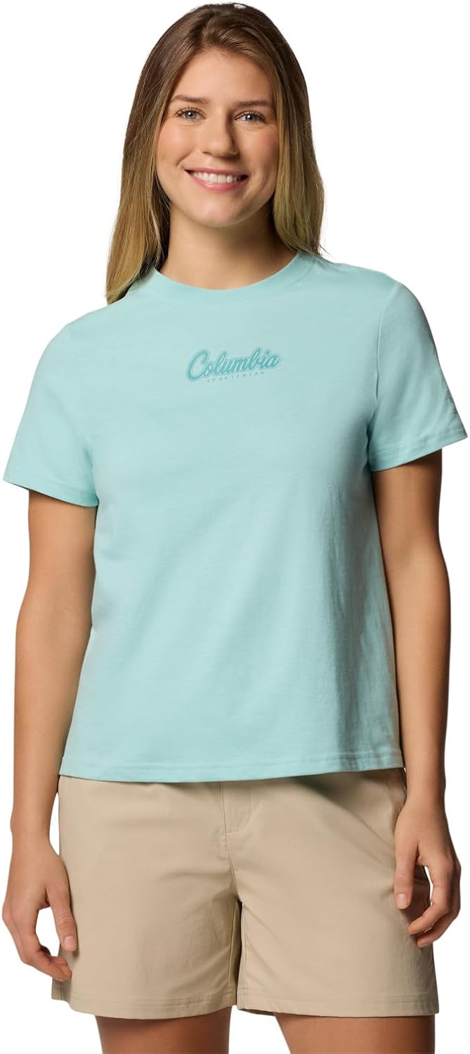 

Женская футболка Columbia Rolling Bend с коротким рукавом и принтом, Spray/Scripted Brand