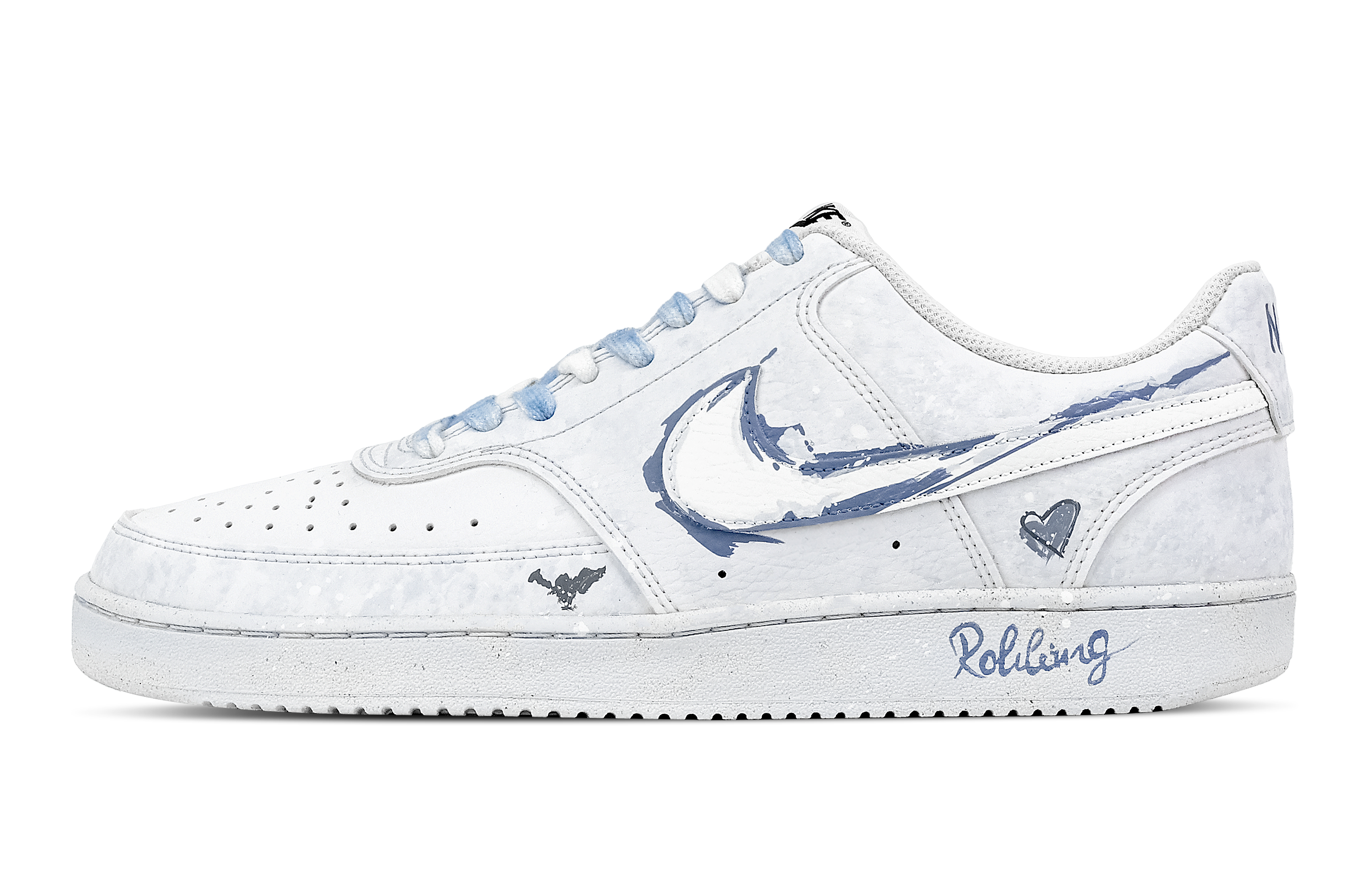 

Nike Кроссовки Court Vision 1 Heart Night Blue Language с антискользящим покрытием, износостойкие, низкие, мужские, для скейтбординга, сине-белые