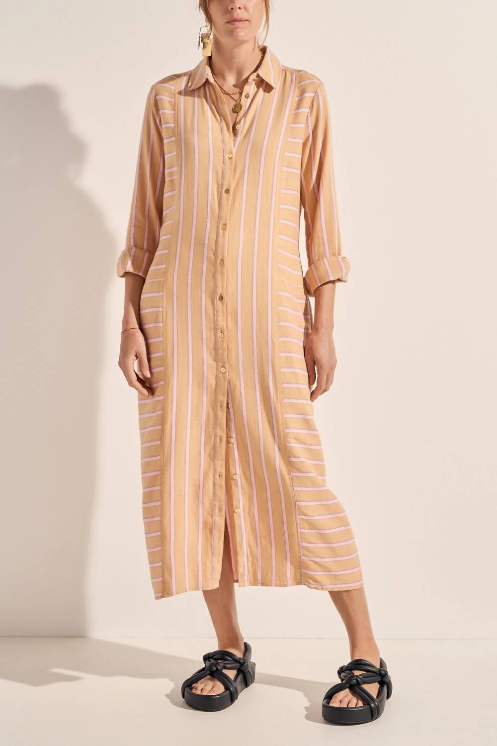 

Платье Ajax в полоску цвета верблюжьей шерсти Ilio Nema, цвет camel stripe