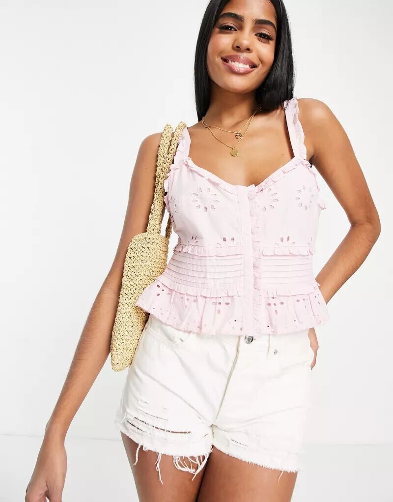 

Розовая кофта на бретельках Topshop Broderie Anglaise