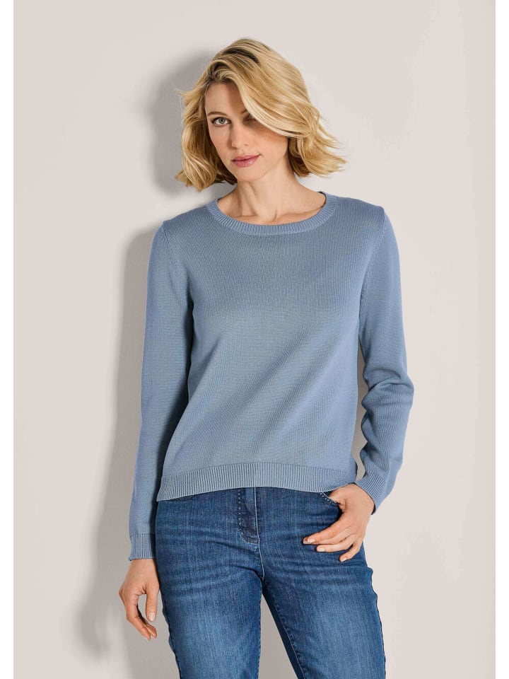 

MADELEINE Простой хлопковый пуловер с круглым вырезом дымчато-синего цвета