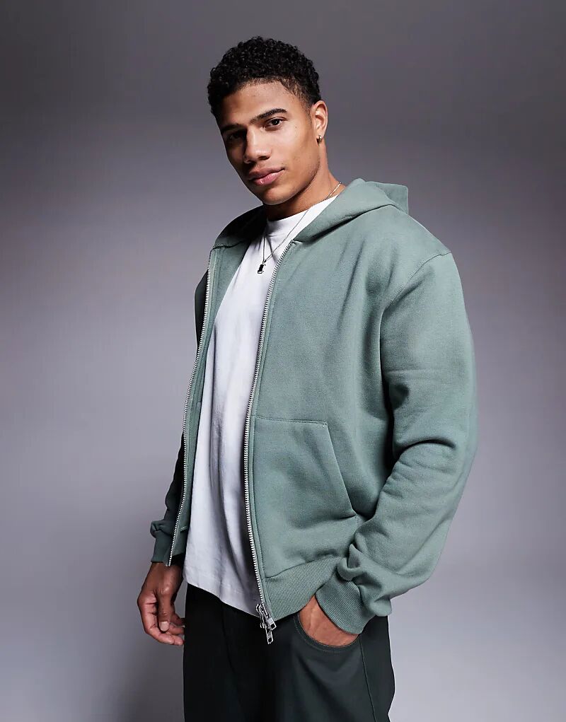 

Толстовка свободного кроя ASOS DESIGN премиум-класса из плотной ткани с застежкой-молнией, плотностью 400 г/м², цвет средне-зеленый