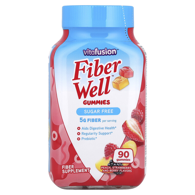 

VitaFusion, Жевательные мармеладки Fiber Well , персик, клубника и ягоды, 90 жевательных таблеток