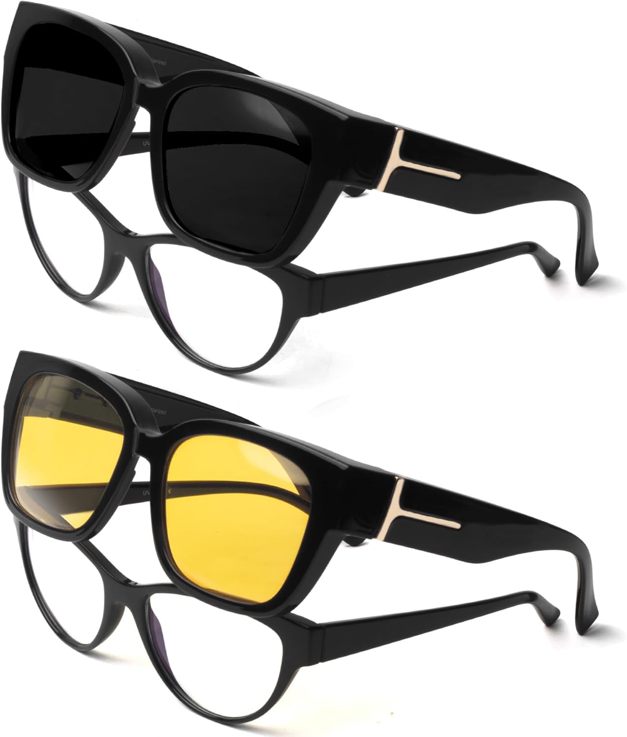 

Солнцезащитные очки с поляризованным покрытием, надеваемые поверх обычных очков, для женщин, квадратной формы, с защитой от УФ-излучения, легкие Face Shadow, Black/Grey + Black/Night Vision Yellow