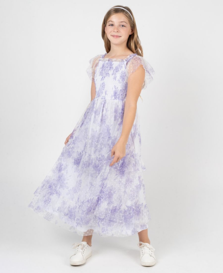 

Платье для девочек 7-16 лет с присборенным лифом и сетчатой отделкой в горошек Rare Editions, Lilac