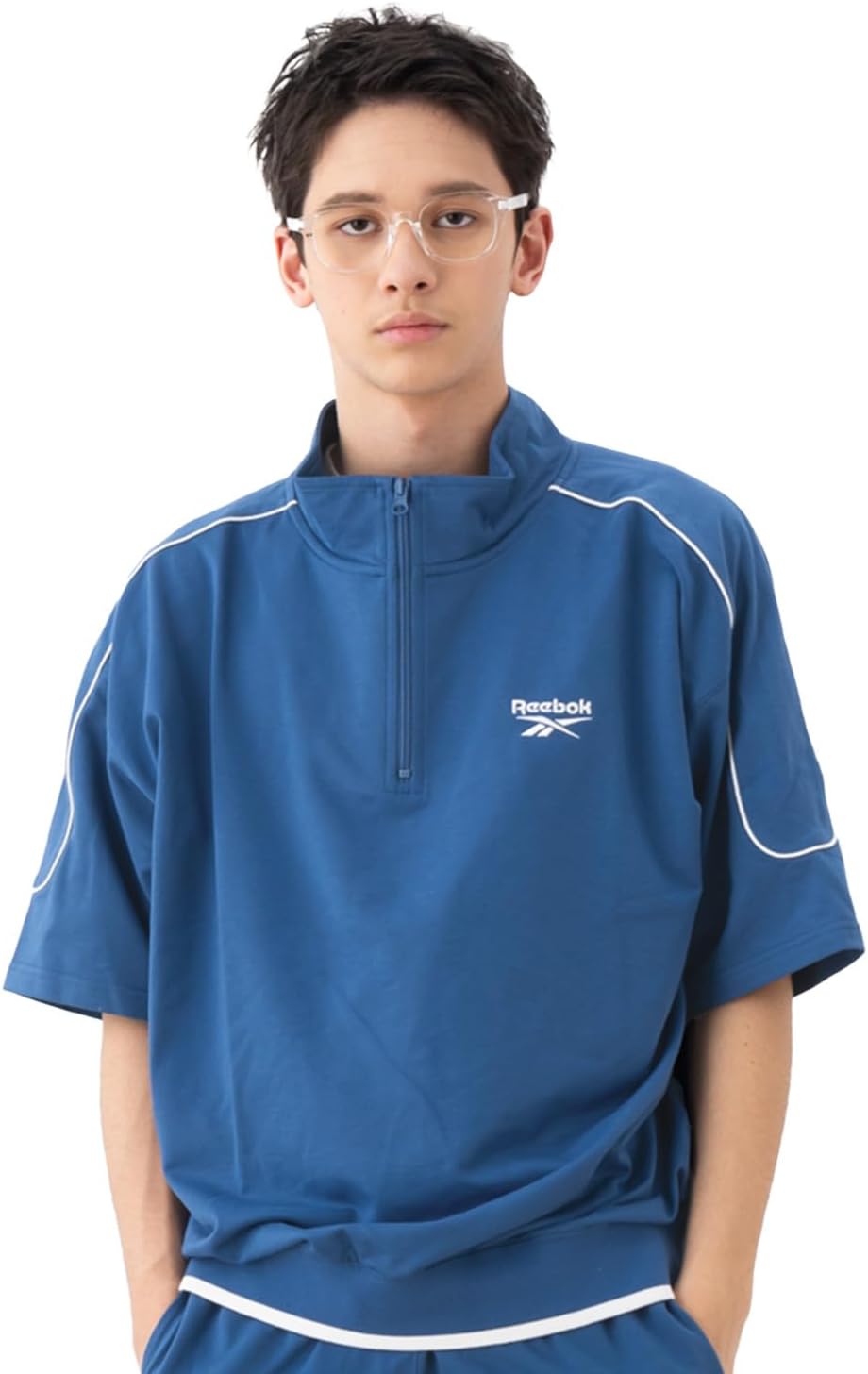 

Толстовка Reebok RM-5124 с вышитым логотипом бренда, на молнии до середины груди, с коротким рукавом, синий