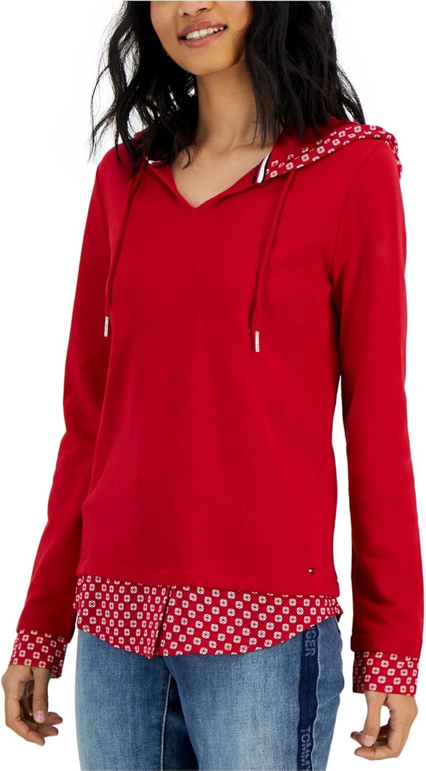 

Женская толстовка Tommy Hilfiger с многослойным эффектом из французского трикотажа с капюшоном, Red