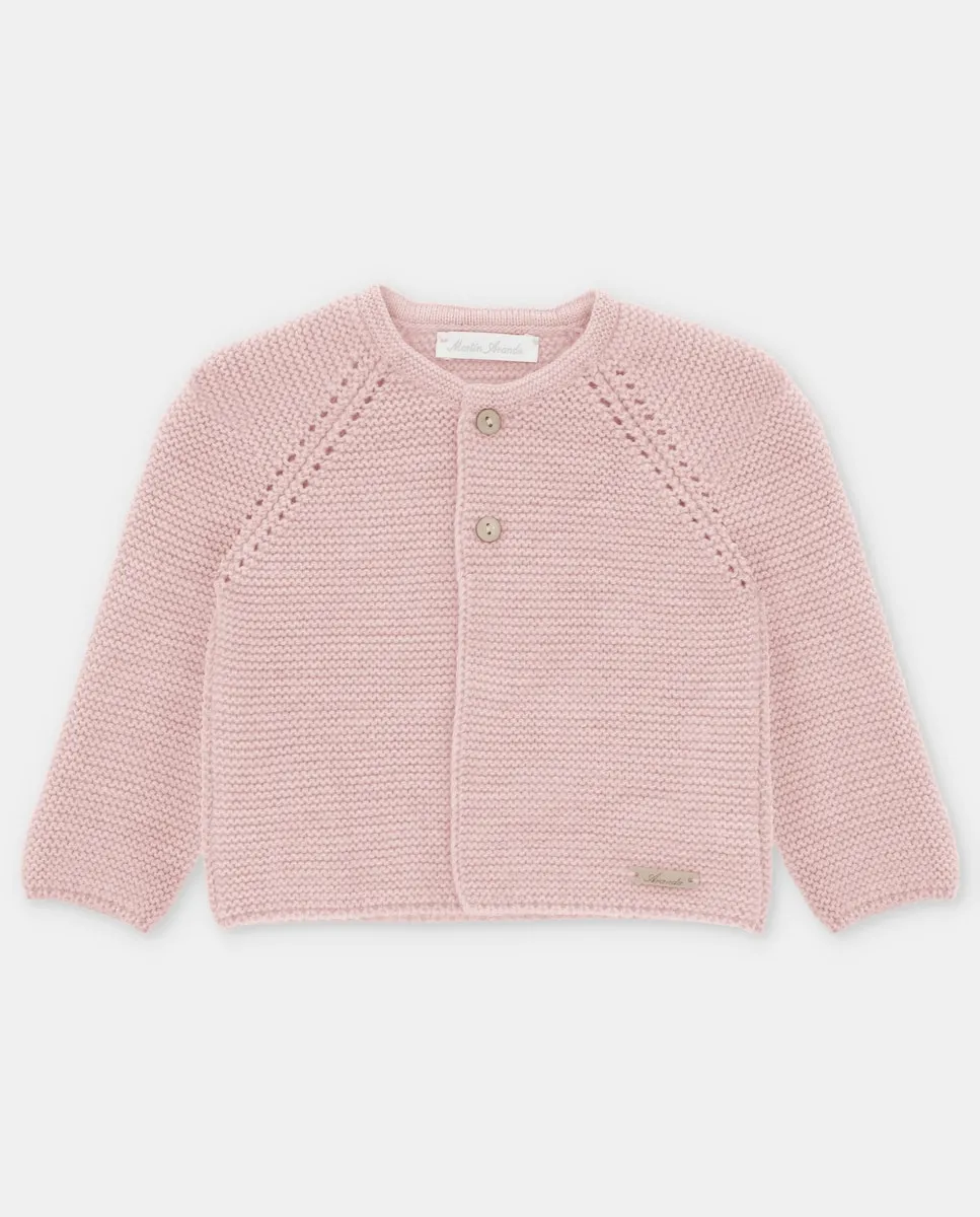 

Детская вязаная жакетка с ажурными деталями в розовом цвете Martín Aranda