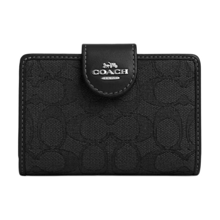 

Кошелек из коровьей кожи с угловой молнией среднего размера женский черный COACH