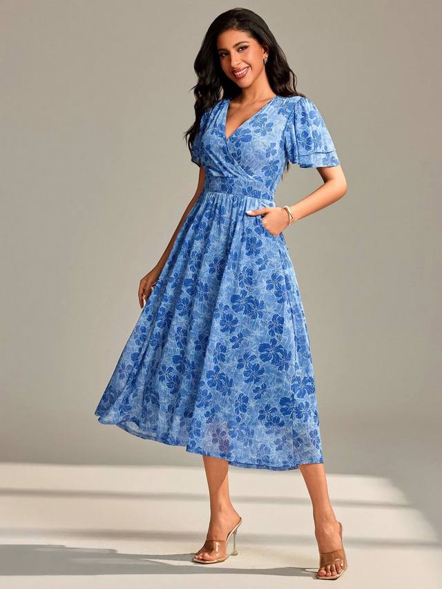 

Цветочное сетчатое макси-платье Jolie Moi, Blue Floral