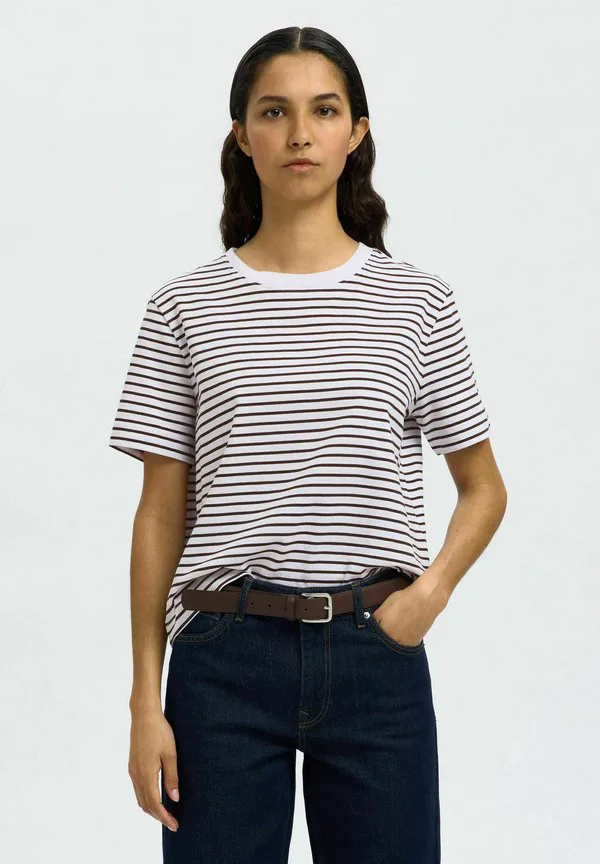 

Футболка slfessential ss в полоску, свободного кроя, с принтом noos. Selected, Delicioso Stripes Bright White Thin, Белый, Футболка slfessential ss в полоску, свободного кроя, с принтом noos. Selected, Delicioso Stripes Bright White Thin