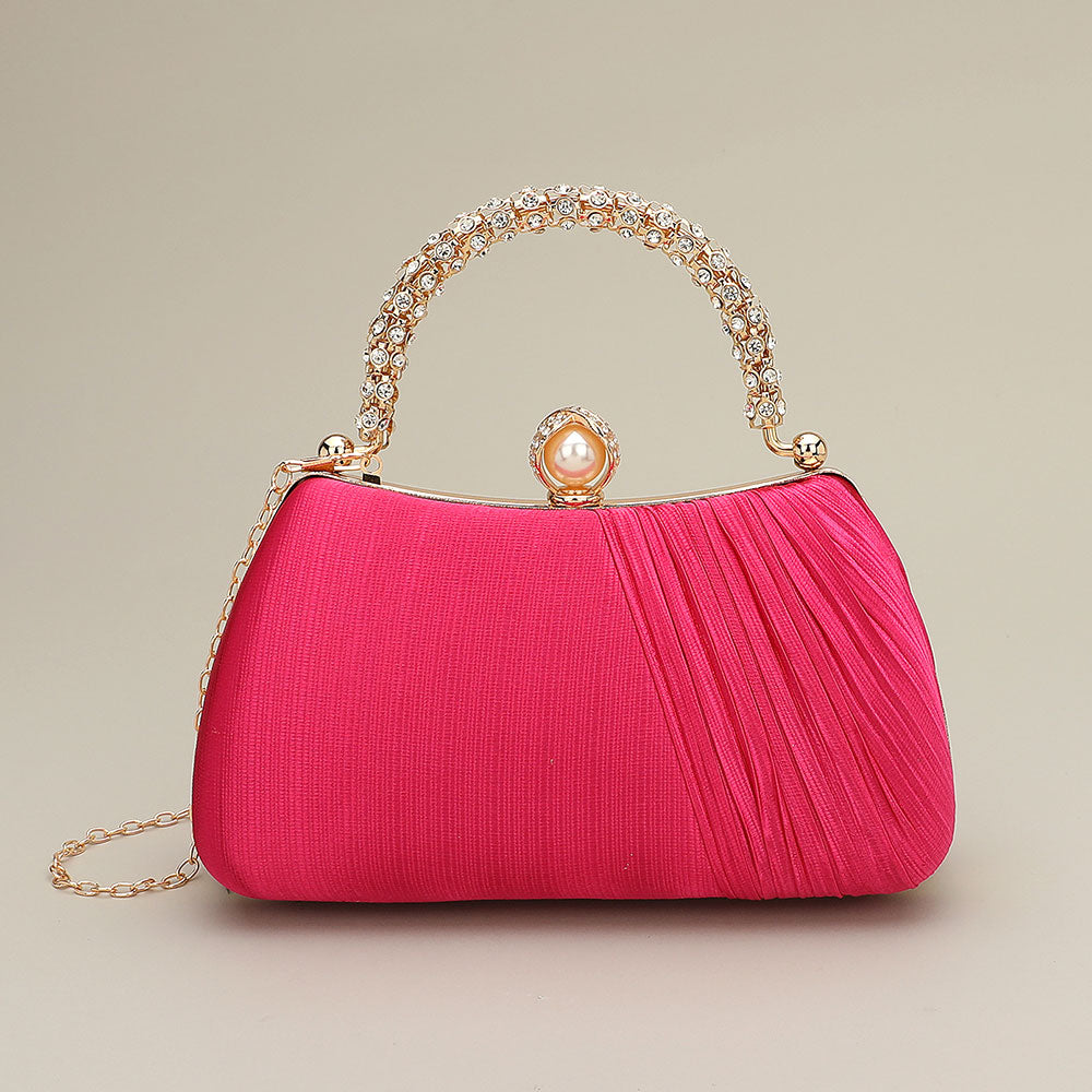 

Элегантная вечерняя сумочка-клатч через плечо, украшенная стразами, с жемчужной застежкой FASHNZFAB, красный, роза