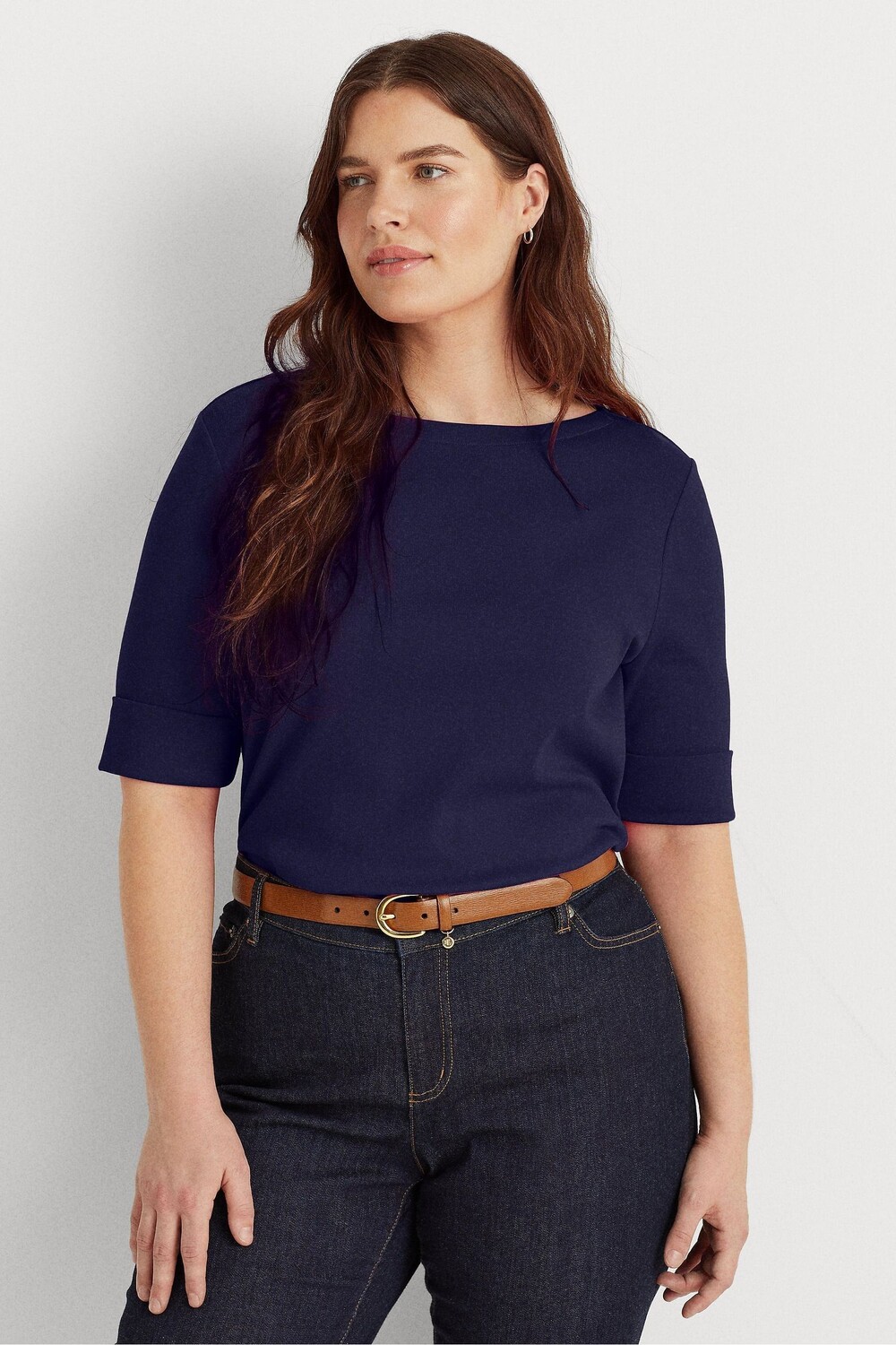 Блузка из эластичного хлопка с вырезом лодочкой Lauren Ralph Lauren, синий — фото 2