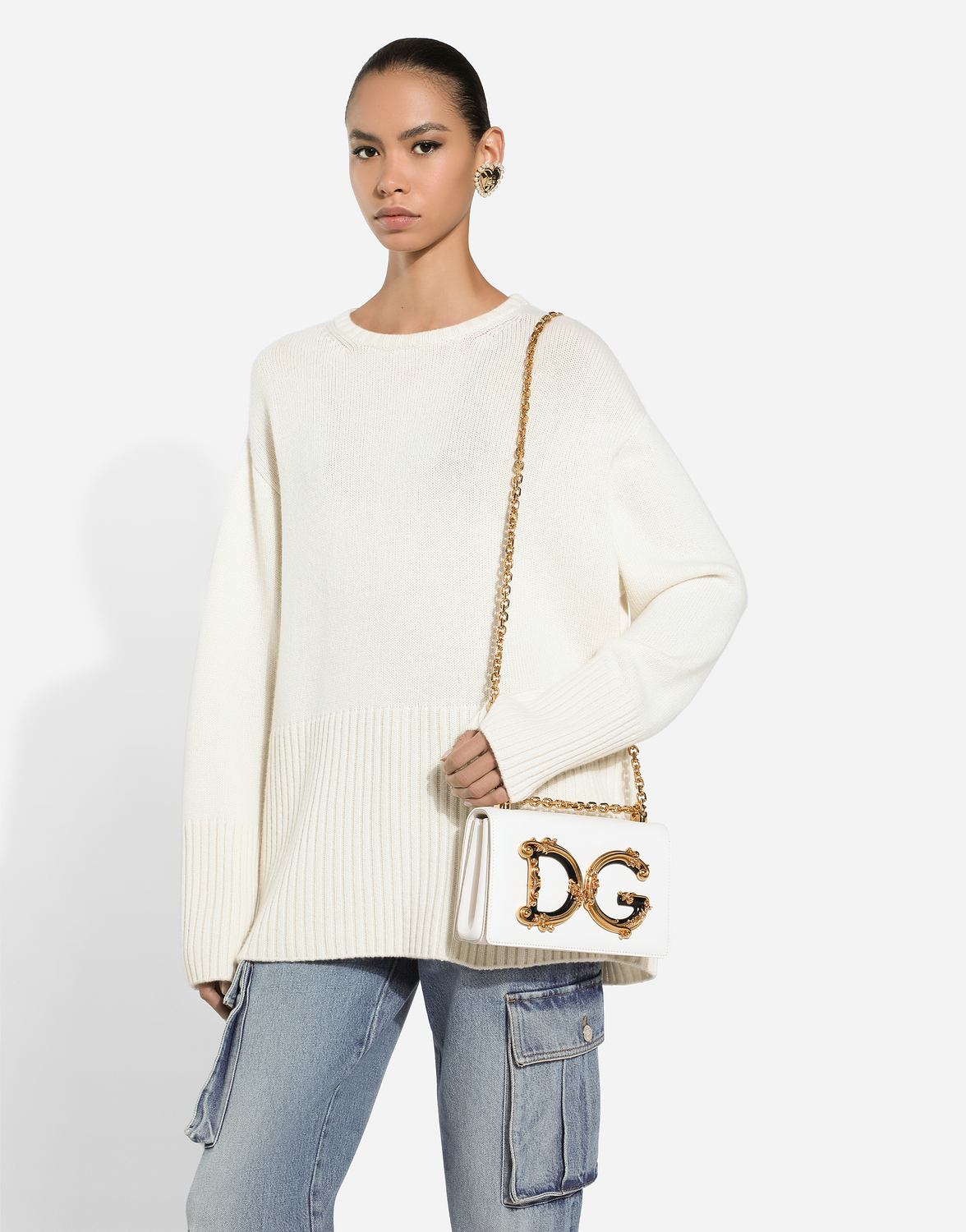 Кашемировый свитер с вышивкой логотипа dg Dolce & Gabbana, белый — фото 4